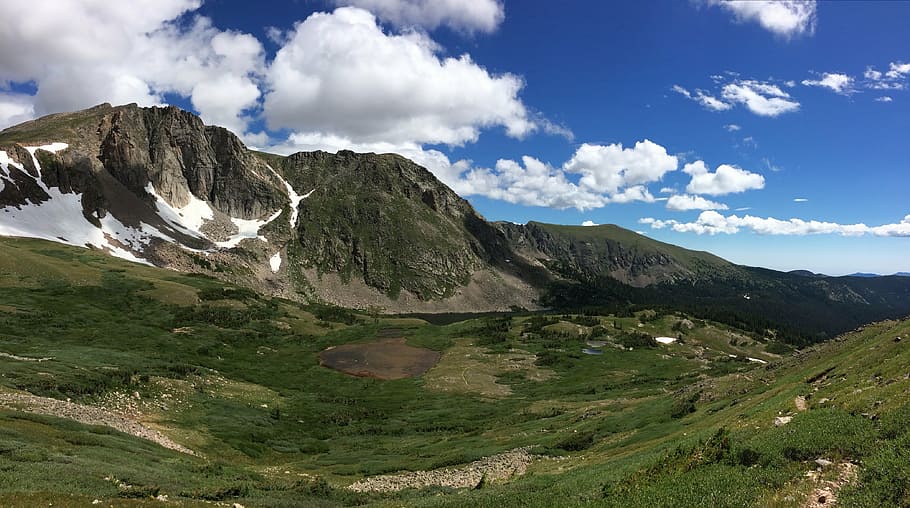 alpine, hiking, colorado, summer, blue, sky, mountain, clouds, HD wallpaper