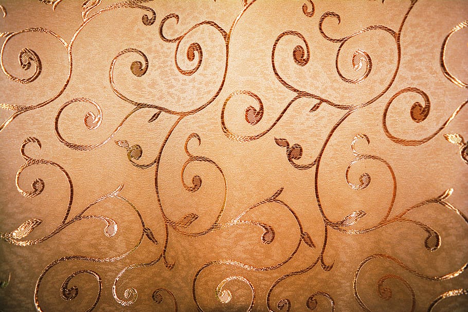 texture, material, textile, gold, yellow, print, floral, vignette HD wallpaper