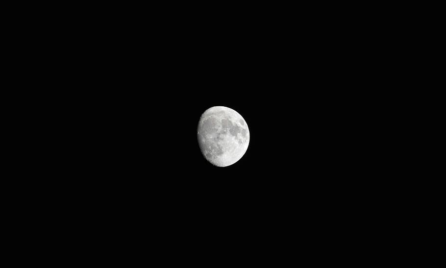 full moon, half moon in sky, night, dark, black, white, space HD wallpaper