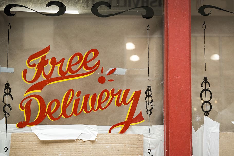 Free Delivery glass window signage, Free Delivery signage, reflection HD wallpaper