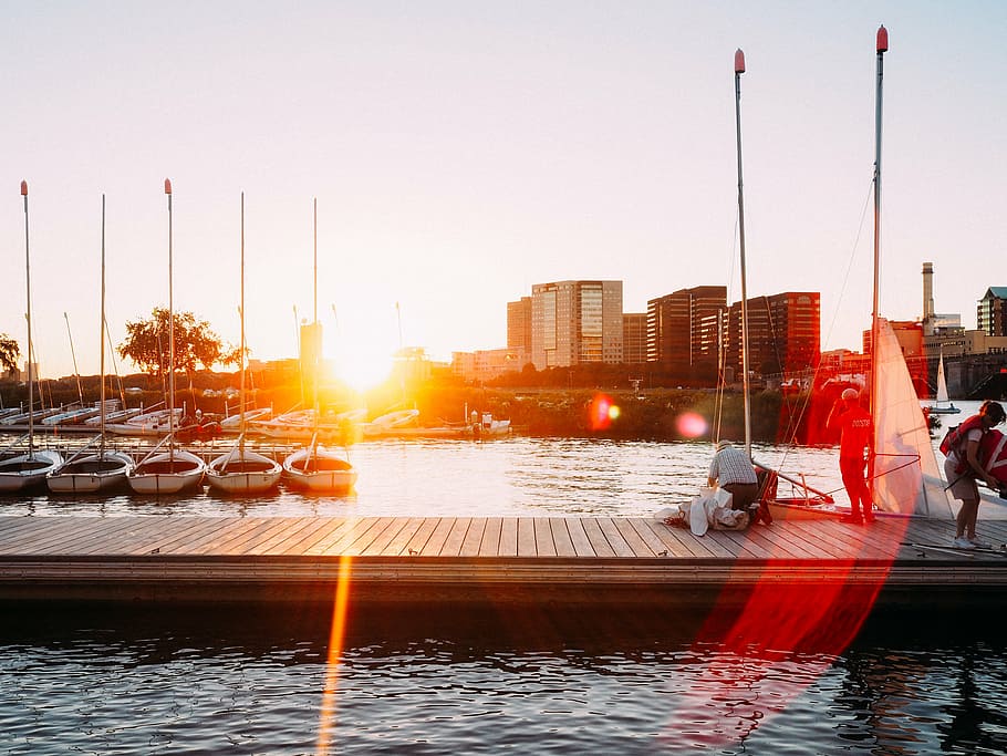 boats, buildings, dawn, dock, dusk, harbor, harbour, ocean HD wallpaper