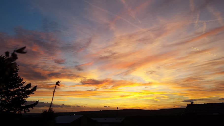 sky, sunset, clouds, orange, good night, mood, evening sky HD wallpaper
