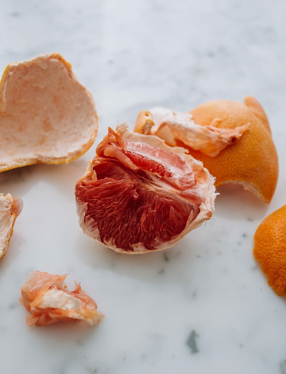 orange, peeled orange on white surface, fruit, tear, broken, blood orange HD wallpaper