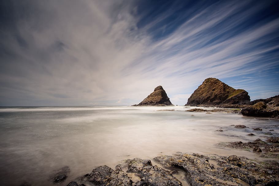 sea, ocean, water, waves, coast, rocks, nature, sky, rock - object HD wallpaper