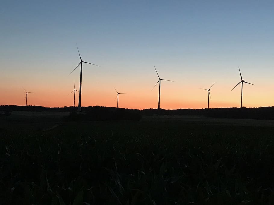 windräder, twilight, pinwheel, sunset, energy revolution, environment HD wallpaper