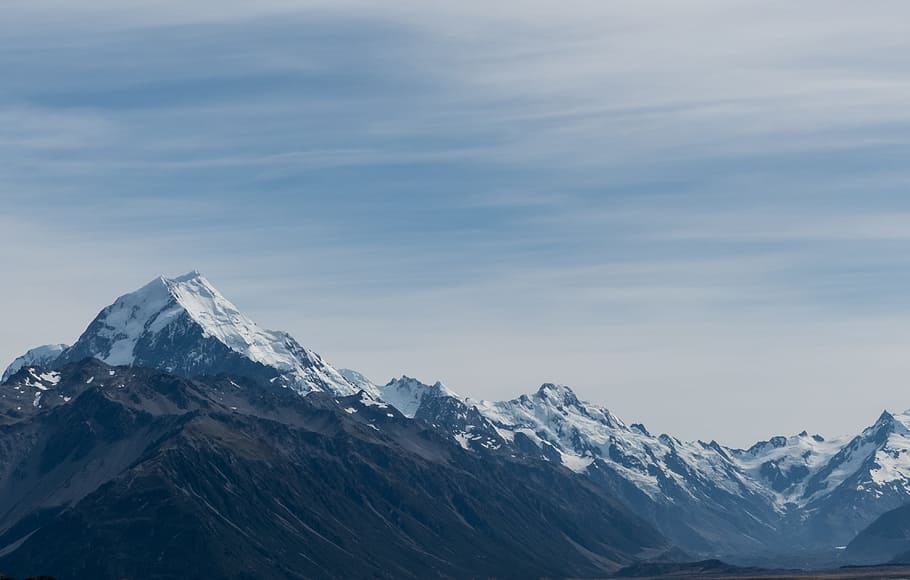 mountain covered by snow, snow-covered mountain under blue and white sky, HD wallpaper