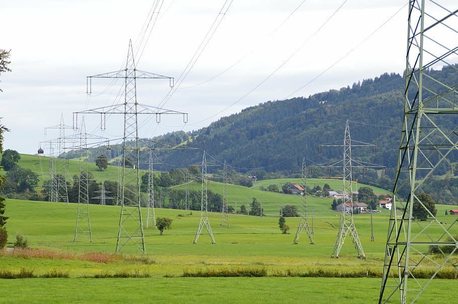 masts, power line, current, energy, electricity, high voltage HD wallpaper
