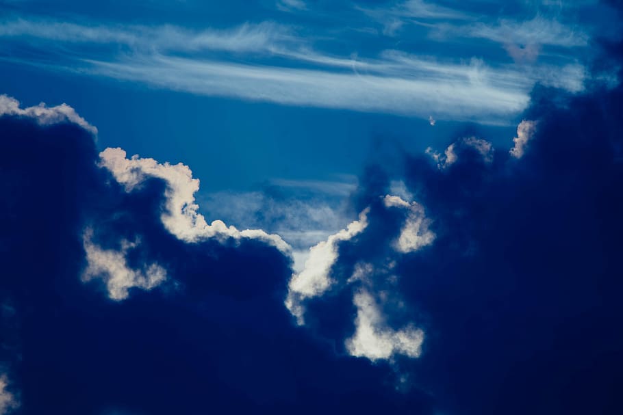 aerial photography of clouds, blue clouds, cloudscape, sky, dark HD wallpaper