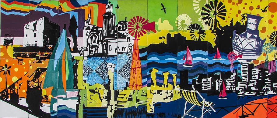 high-rise buildings painting, cyprus, paralimni, graffiti, colourful