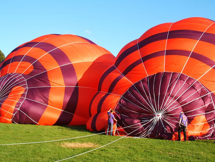 balloon, grass, air, hot air balloon, air vehicle, nature, sky HD wallpaper