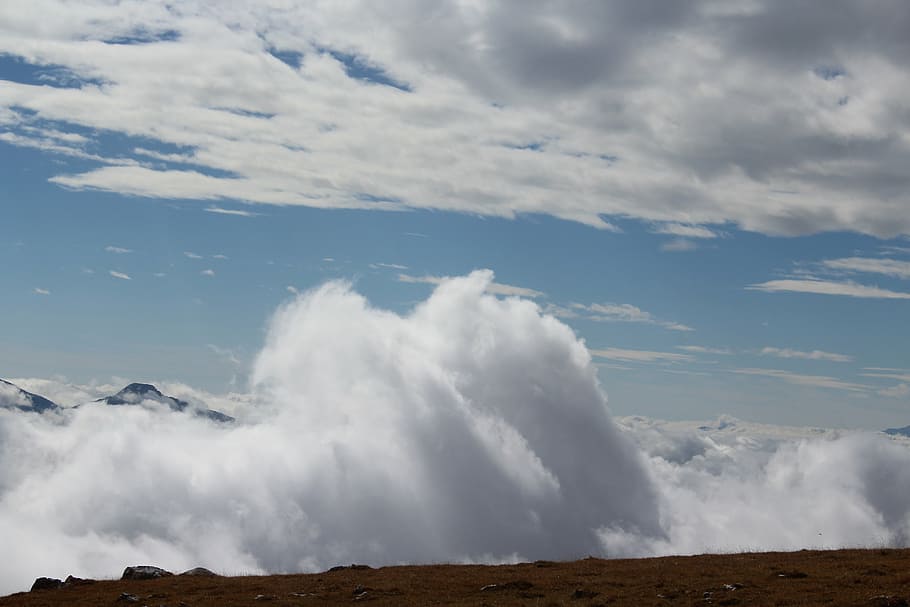 clouds, sky, nature, clouds form, blue, white, mountains, tyrol HD wallpaper