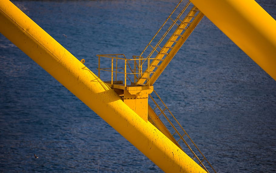 yellow metal stair in tower during daytime, industry, trade HD wallpaper