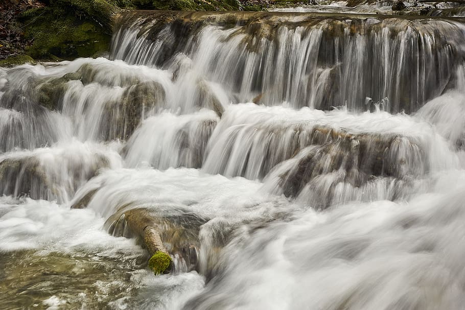 photo fo waterfalls, flow, nature, murmur, bach, rock, stones HD wallpaper