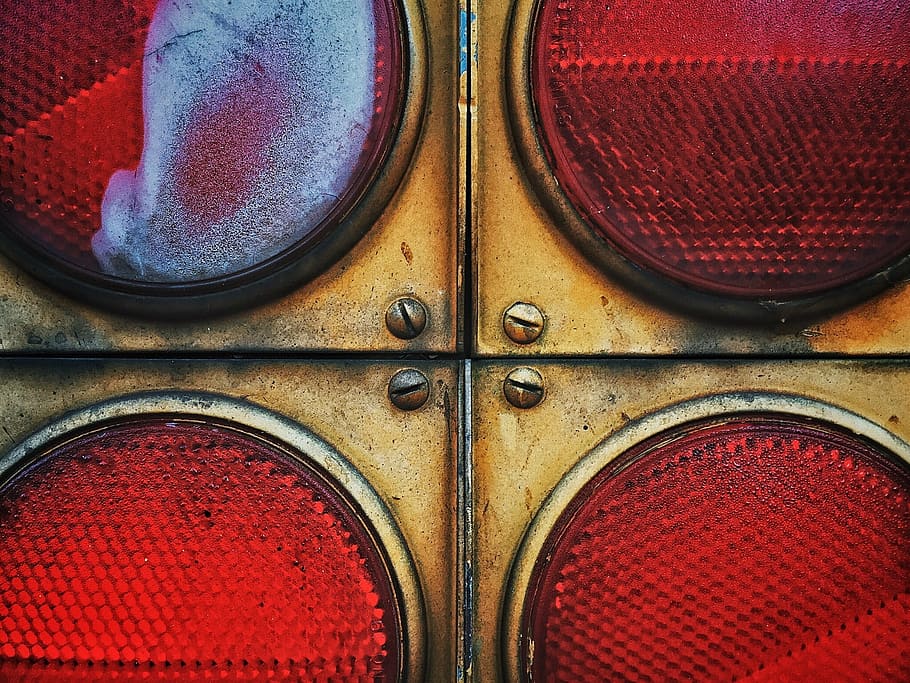 four red taillights, close, macro, details, close up, circle, HD wallpaper