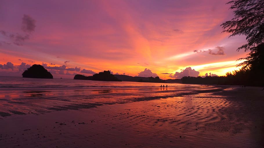 body of water during golden hour, sunset beach, landscape, sea HD wallpaper