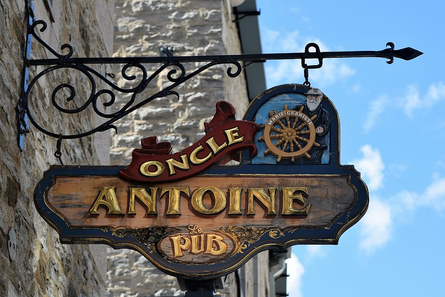 sign, pub, old, hanging, public house, bar, blue sky, retro HD wallpaper