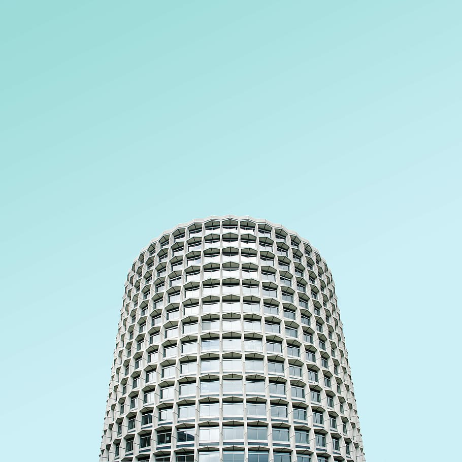 clear glass building, worm's eyeview photo of mirrored high-rise building HD wallpaper