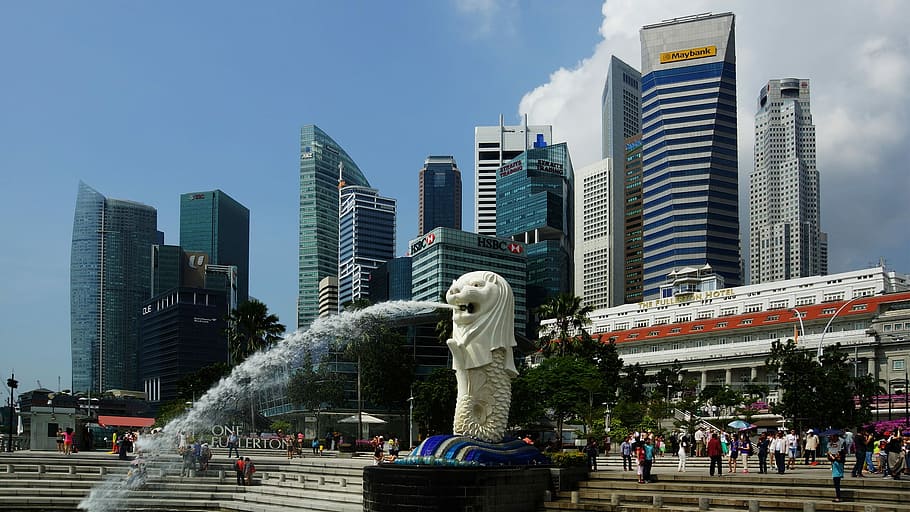 Merlion Singapore, urban Scene, cityscape, famous Place, skyscraper, HD wallpaper