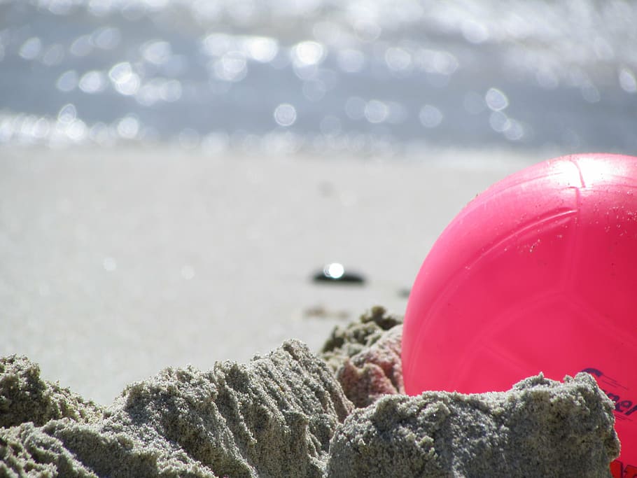 sea, beach, sand, ball, rosa, sun, summer, holiday, sport, water HD wallpaper