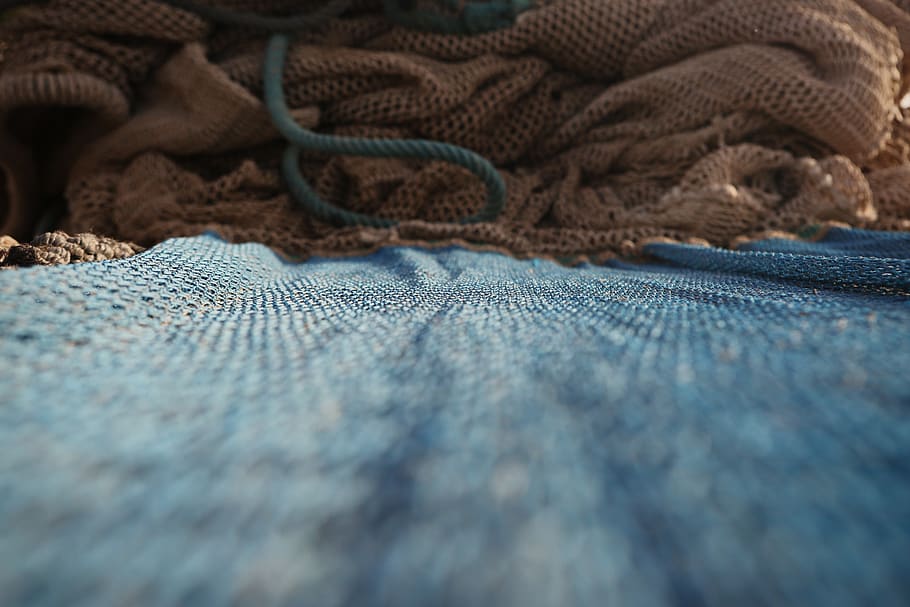 fishing net, mesh, close-up, blue, woven, textile, cloth, nautical, HD wallpaper
