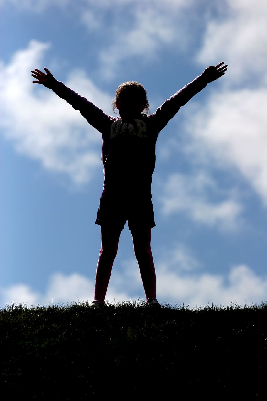 Clouds, Child, happy, human arm, limb, arms raised, human body part HD wallpaper