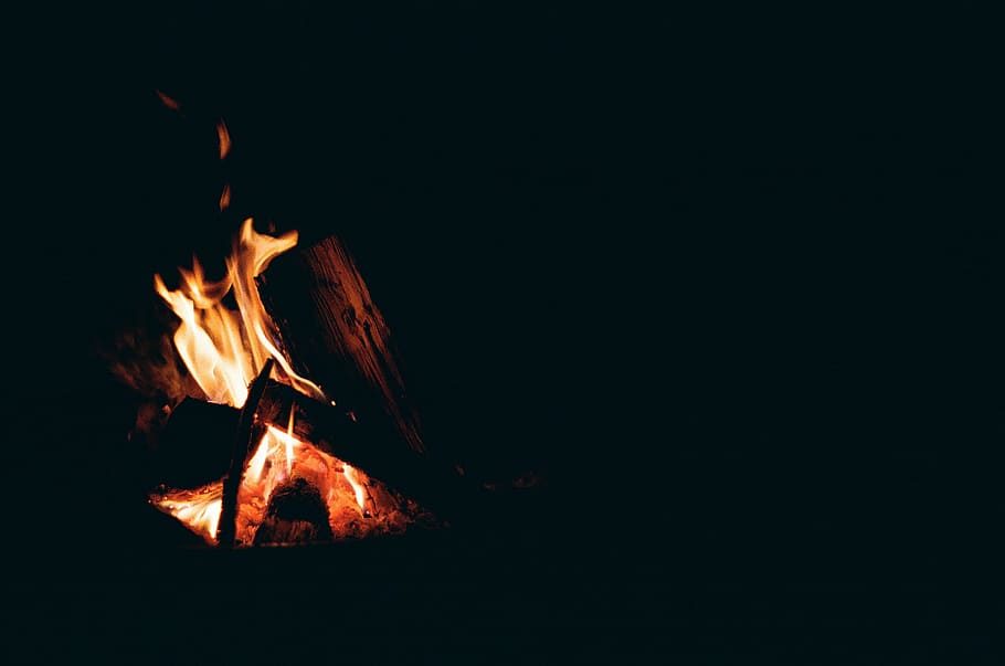 bonfire, photo, camping, dark, night, flames, burning, heat - temperature HD wallpaper