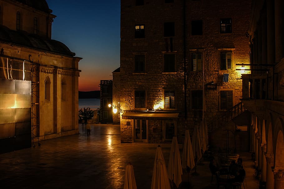 evening, sunset, twilight, mood, atmosphere, lights, architecture HD wallpaper