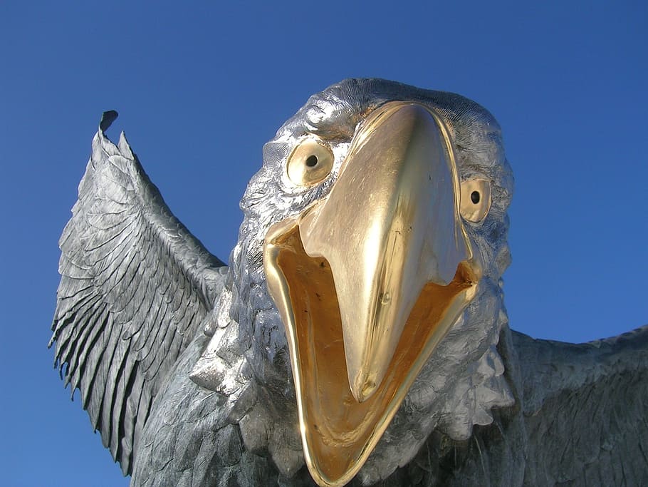 eagle statue, bald eagle, bird statue, sky, sculpture, clear sky HD wallpaper