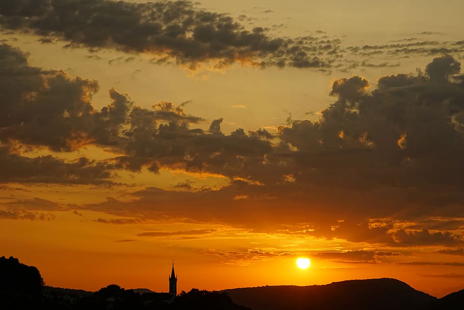 sunset, abendstimmung, atmospheric, sky, cloud - sky, beauty in nature HD wallpaper