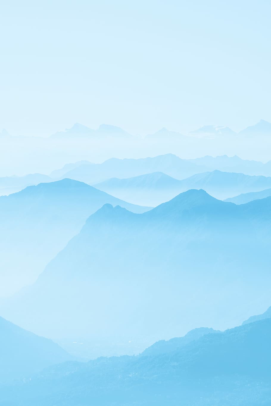 mountains covered with fog, blue mountains illustration, gradient HD wallpaper