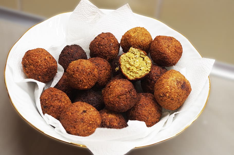 meat balls on white ceramic bowl, Falafel, Middle East, Chickpeas