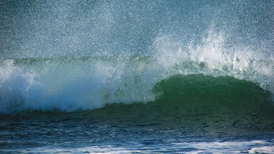 Wave, Spray, Splash, Sea, splashing, motion, power, drop, scenic HD wallpaper