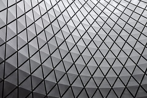 high angle photo of black and grey grid dome ceiling, abstract HD wallpaper