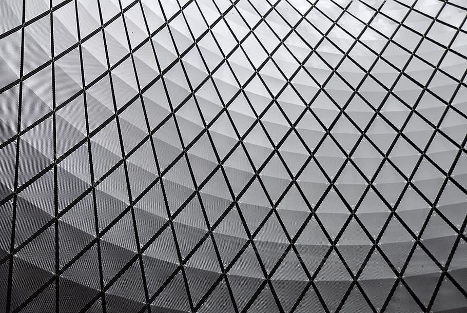 high angle photo of black and grey grid dome ceiling, abstract, HD wallpaper