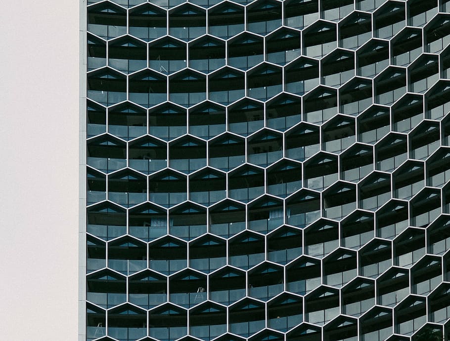 close-up photo of hexagonal building, architecture, infrastructure HD wallpaper