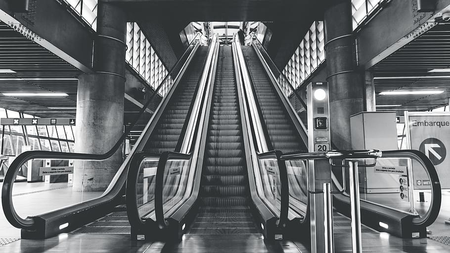 architecture, building, infrastructure, establishment, escalator HD wallpaper