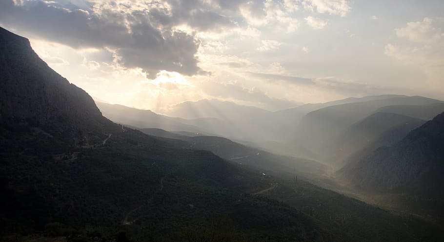 aerial photography of mountain, delphi, mountains, ancient HD wallpaper