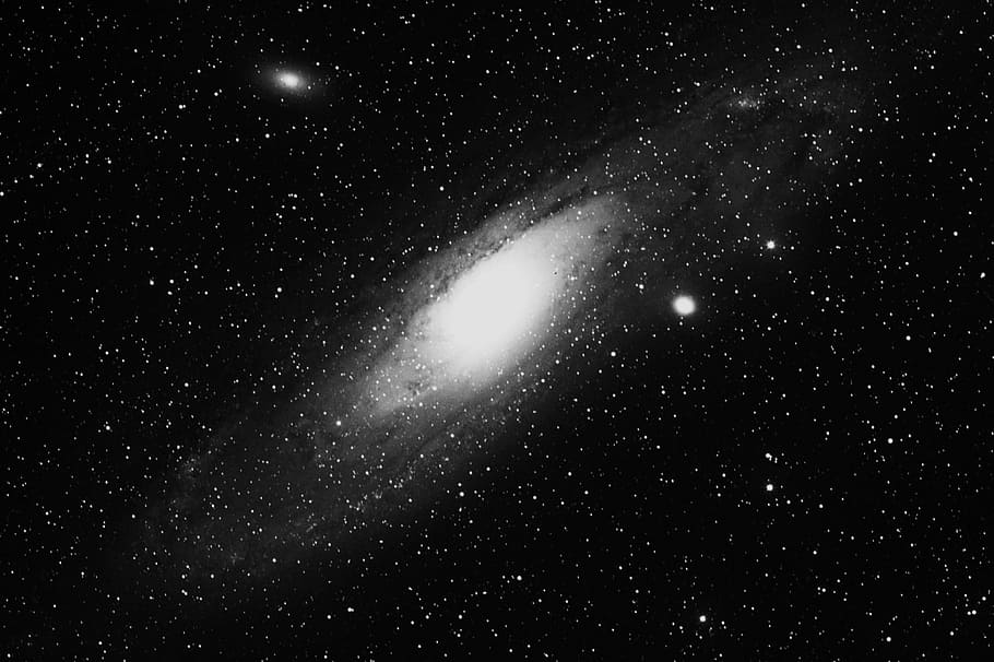 andromeda, black white, galaxy, star - space, night, astronomy, HD wallpaper