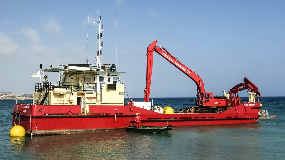 motor ship, crane, harbour, working, maritime, nautical vessel HD wallpaper