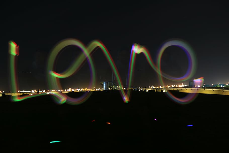 glowstick, love, dark, night, art, lightplay, illuminated, long exposure HD wallpaper