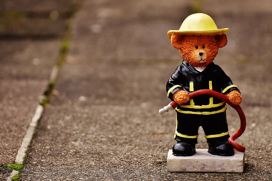 bear, profession, fire fighter, figure, cute, sweet, funny HD wallpaper