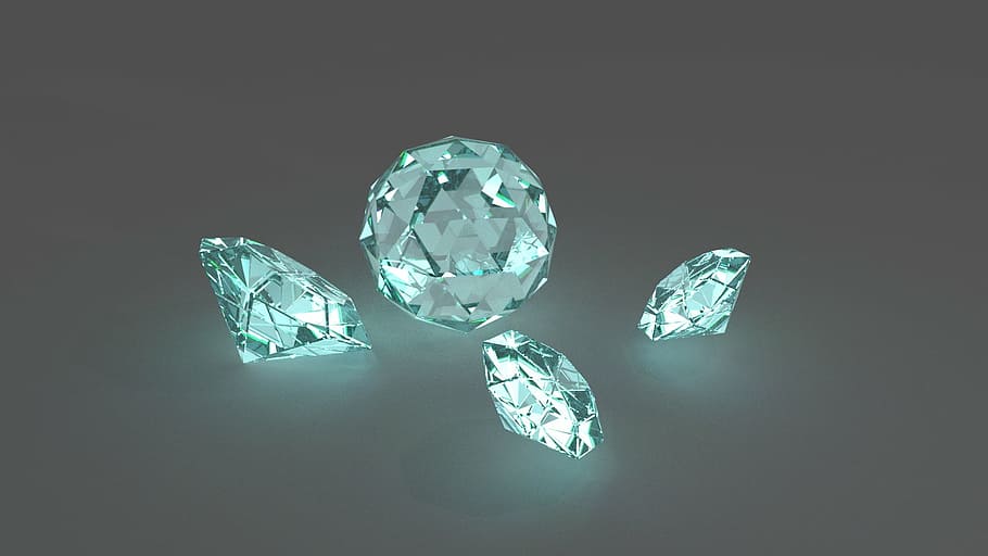 four clear gemstone illustration, diamonds, jewelry, shine, precious gem, HD wallpaper