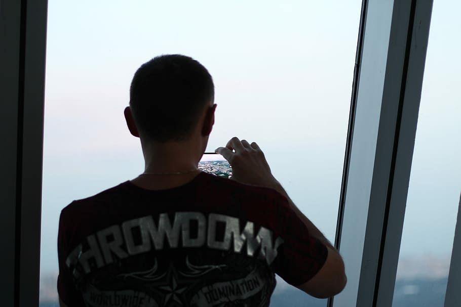 Photograph, Skyscraper, Man, window, one person, one man only HD wallpaper