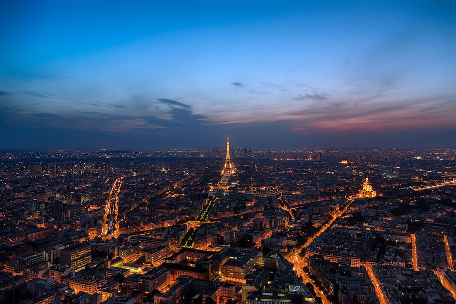 high angle photography of Eiffel Tower, Paris, city, sunset HD wallpaper