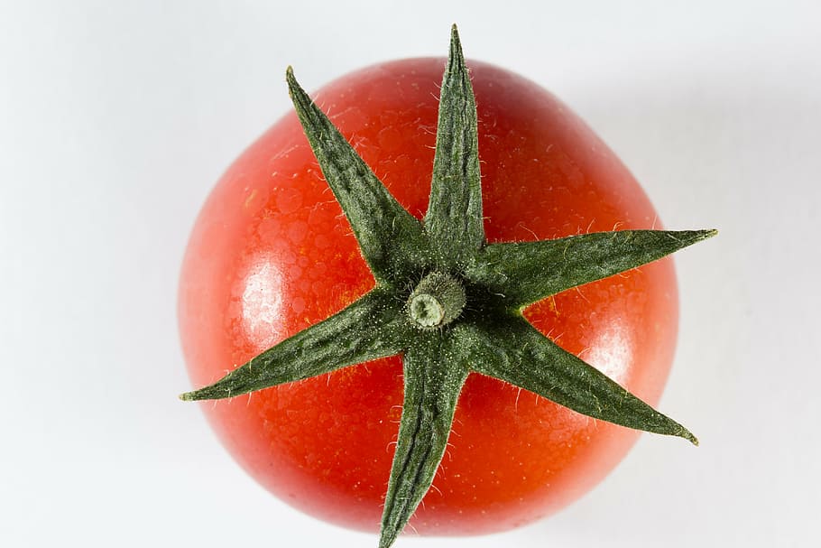 red tomato, cherry, round, star, sepals, vegetable, sweet, appetizer HD wallpaper