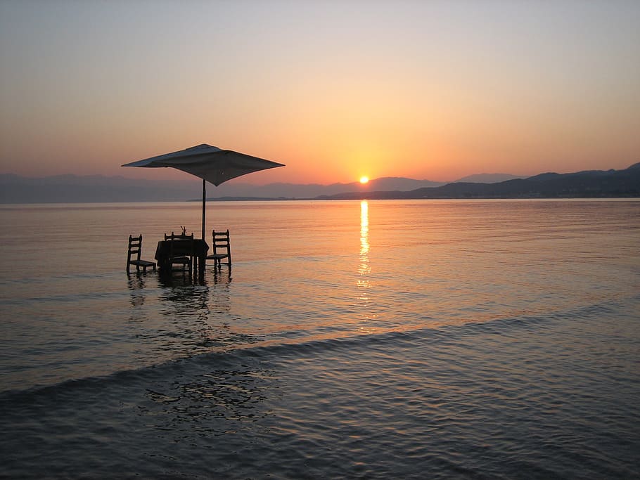 sunrise, greece, corfu, roda, travel, island, sea, water, greek HD wallpaper