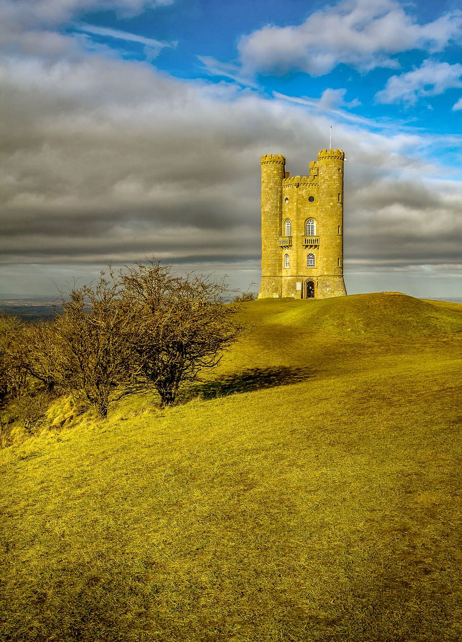 beige concrete structure on top of hill, broadway tower, monument, HD wallpaper