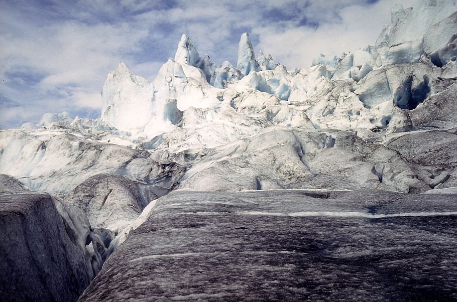 painting of white mountains, glacier, norway, ice, snow, nature HD wallpaper