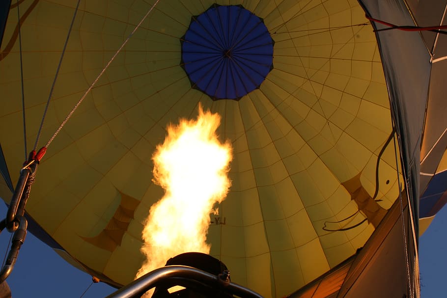 flame, fire, balloon, ballooning, flight, burning, hot air balloon