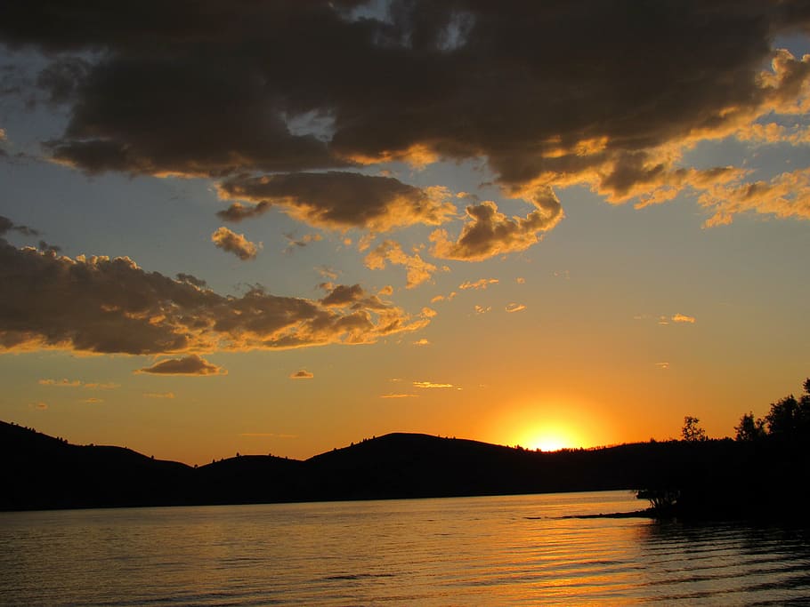 sunset, lake, water, summer, horizon, nature, dusk, sky, sea HD wallpaper